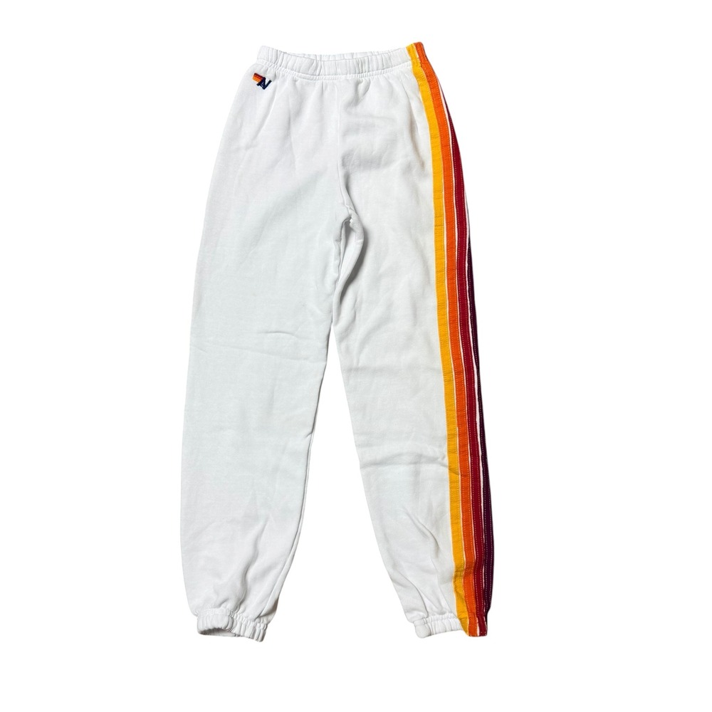 Aviator Nation Kids White Sweatpants 5-Stripe Retro Joggers Cotton Size 10